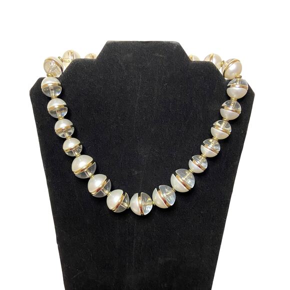 Coldwater Creek Large Bead Necklace Lucite and Faux Pearl 20' to 23" Gold Tone - Picture 3 of 8